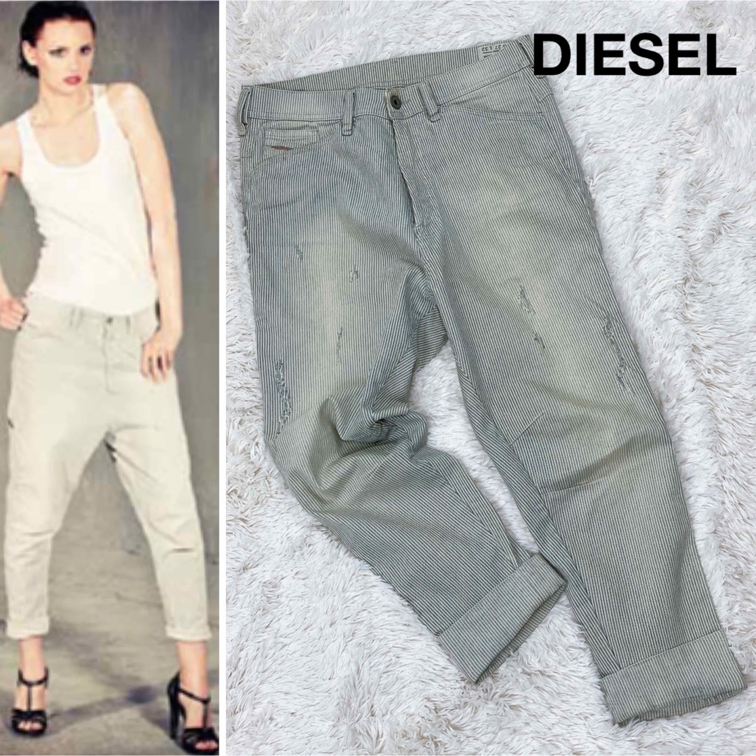 DIESEL(ディーゼル)のDIESEL TINTSIE ヒッコリー デニムパンツ サルエルパンツ レディースのパンツ(デニム/ジーンズ)の商品写真