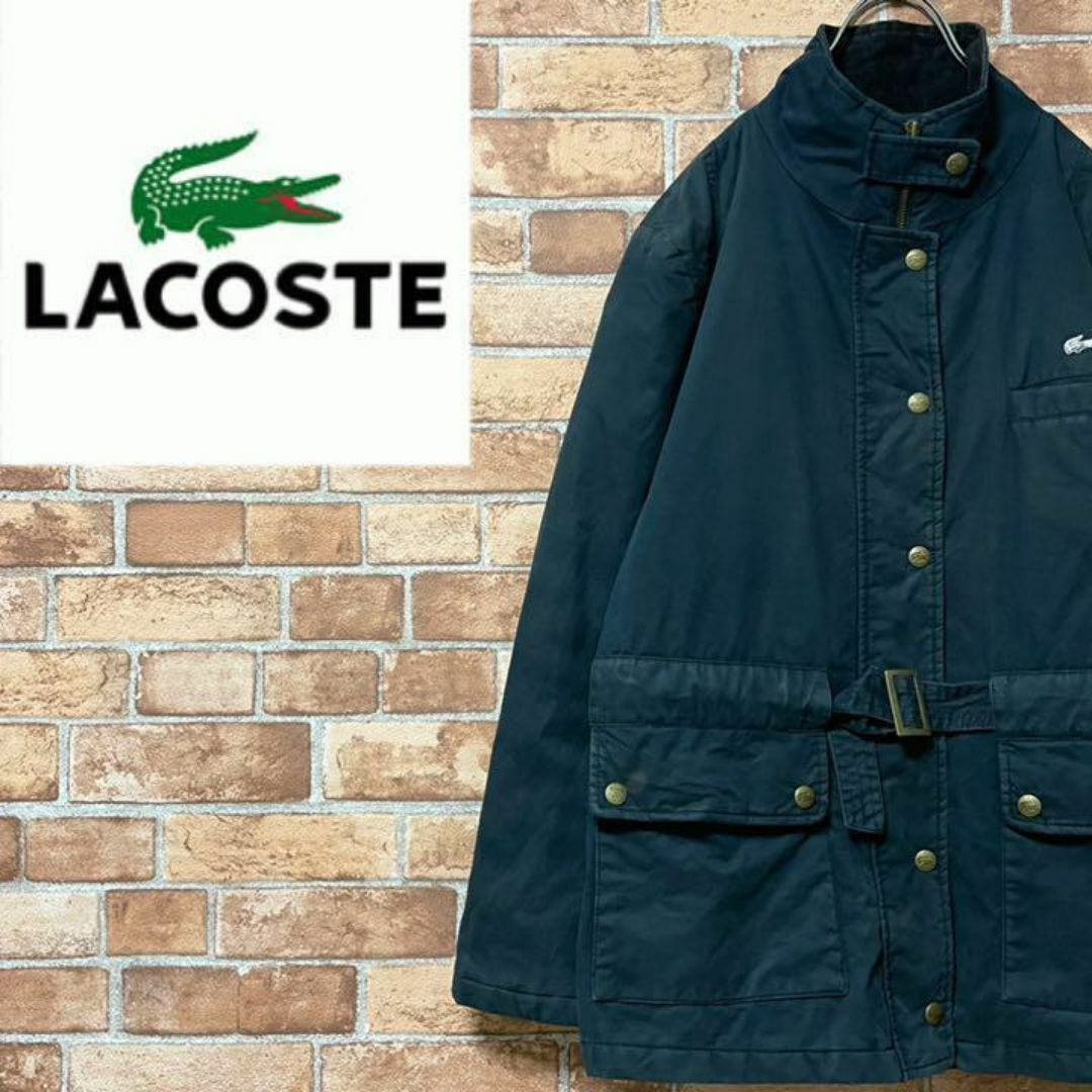 LACOSTE(ラコステ)のラコステ　ジップアップジャケット　中綿　キルティング　黒　腰紐　古着女子　42 レディースのジャケット/アウター(ブルゾン)の商品写真