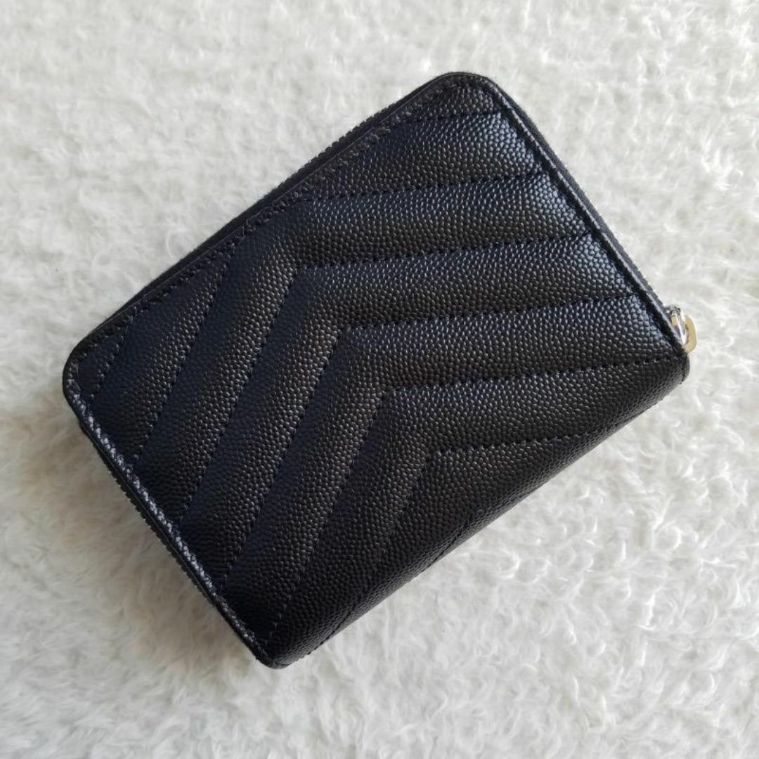 サンローラン モノグラム コンパクト ジップ ２つ折り財布 ブラック/シルバー