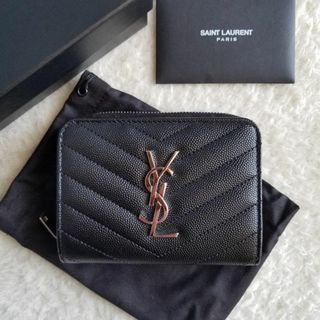 サンローラン(Saint Laurent)のサンローラン モノグラム コンパクト ジップ ２つ折り財布 ブラック/シルバー(財布)