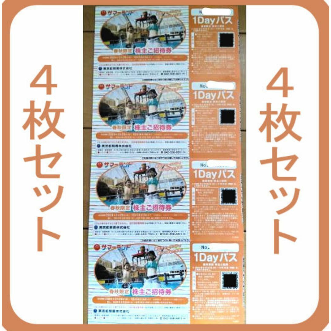 (4枚) 東京サマーランド 1Dayパス 株主優待券 春秋限定 ～2024.10 チケットの施設利用券(遊園地/テーマパーク)の商品写真