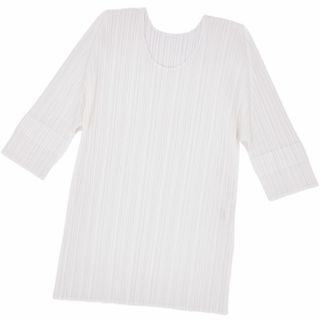 プリーツプリーズイッセイミヤケ(PLEATS PLEASE ISSEY MIYAKE)の美品 プリーツプリーズ イッセイミヤケ PLEATS PLEASE シャツ ブラウス 半袖 ショートスリーブ 無地 プリーツ トップス レディース 3(L相当) ホワイト(シャツ/ブラウス(半袖/袖なし))