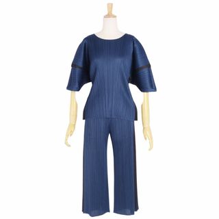 PLEATS PLEASE ISSEY MIYAKE - 美品 プリーツプリーズ イッセイミヤケ PLEATS PLEASE セットアップ ブラウス ワイドパンツ プリーツ レディース 2(M相当) ネイビー/ブラック