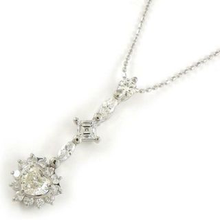 【ダイヤモンド】 ネックレス スウィング ドロップ ハート パヴェ ダイヤモンド 0.36ct / 0.42ct / 0.22ct K18WG PT900 【中古】(ネックレス)