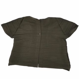 プリーツプリーズイッセイミヤケ(PLEATS PLEASE ISSEY MIYAKE)の美品 プリーツプリーズ イッセイミヤケ PLEATS PLEASE カーディガン ショートスリーブ 横プリーツ トップス レディース 3(L相当) カーキ(カーディガン)