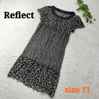 ReFLEcT - Reflect 小花柄シフォンワンピース ひざ丈 半袖 ブラック系 11