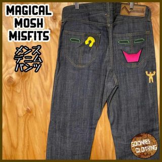 マジカルモッシュミスフィッツ(MAGICAL MOSH MISFITS)のmxmxm インディゴ 刺繍 デニム パンツ キン肉マン ロビンマスク 刺繍(デニム/ジーンズ)