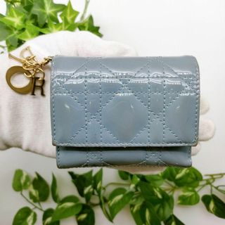 クリスチャンディオール(Christian Dior)のディオール　三つ折り財布　ロータスウォレット　カナージュ　パテントレザー　ブルー(財布)