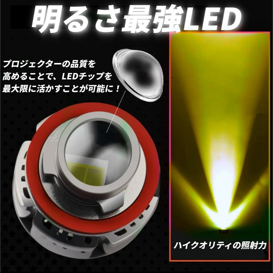 【爆光LED】レーザービーム発光 LED フォグランプ イエロー H8/H11 自動車/バイクの自動車(汎用パーツ)の商品写真