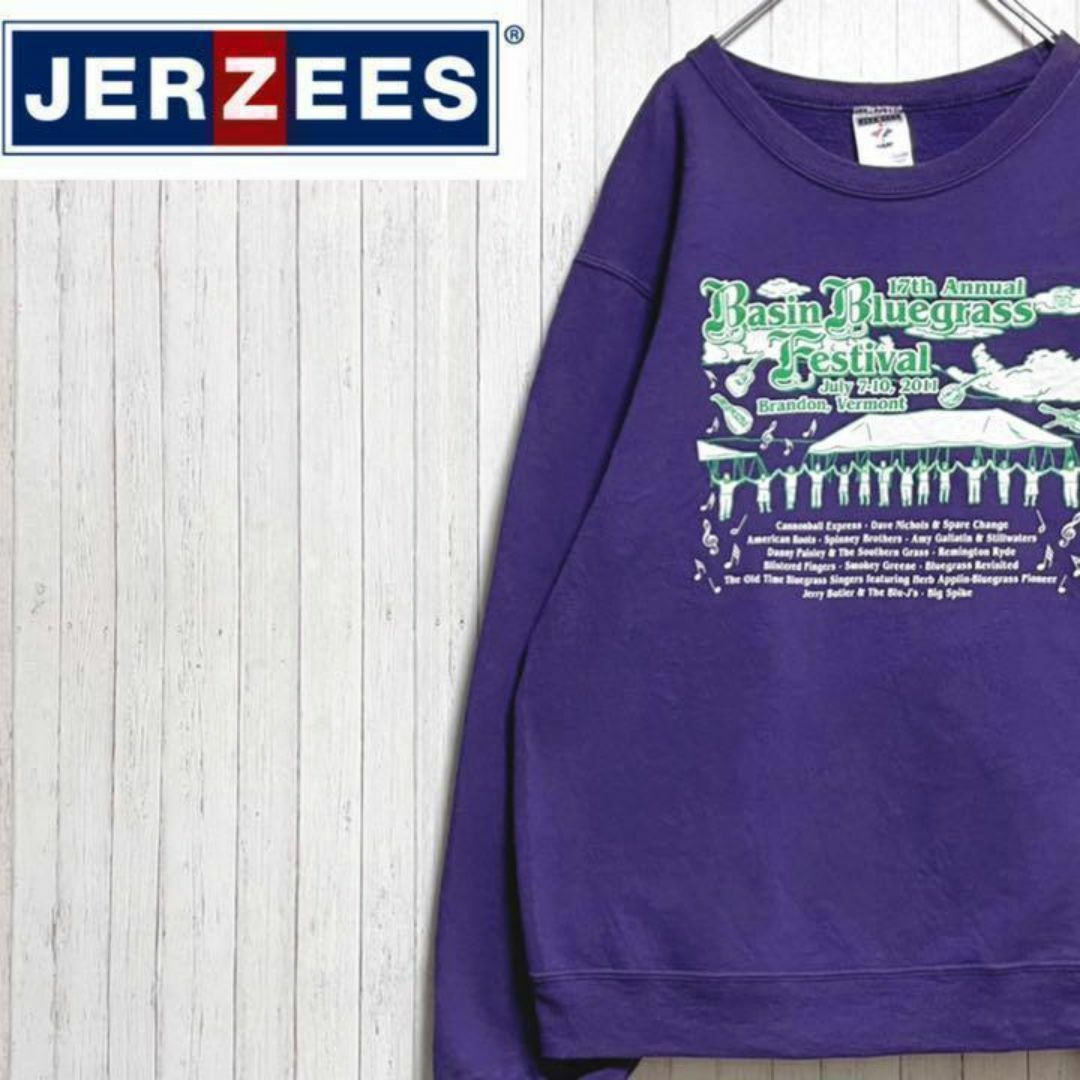 JERZEES(ジャージーズ)のジャージーズ　スウェット　ビッグプリント　パープル　裏起毛　フェスティバル　S メンズのトップス(スウェット)の商品写真