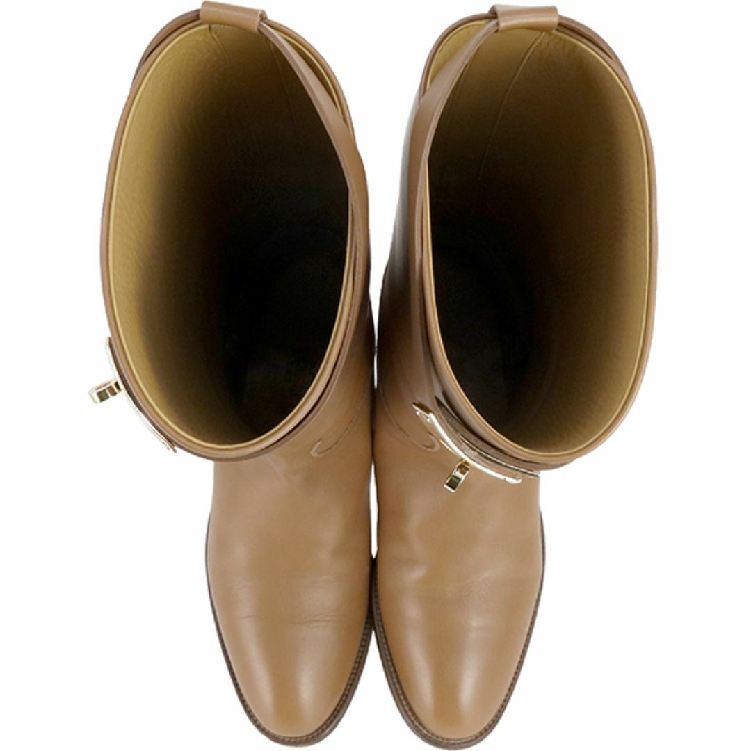 Hermes(エルメス)のエルメス ロングブーツ 長靴 レディース 24.5cm カーフレザー ブラウン 美品 レディースの靴/シューズ(ブーツ)の商品写真