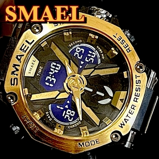 新品 SMAEL スポーツデュアルウォッチ メンズ腕時計 ブラック＆ゴールド(腕時計(アナログ))