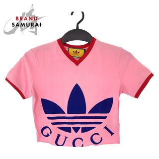 グッチ(Gucci)の新品未使用 GUCCI グッチ GUCCI × adidas 22SS サイズXS ピンク レッド 赤 コットン 693637 半袖Tシャツ クロップド レディース 405671 【中古】(Tシャツ(半袖/袖なし))