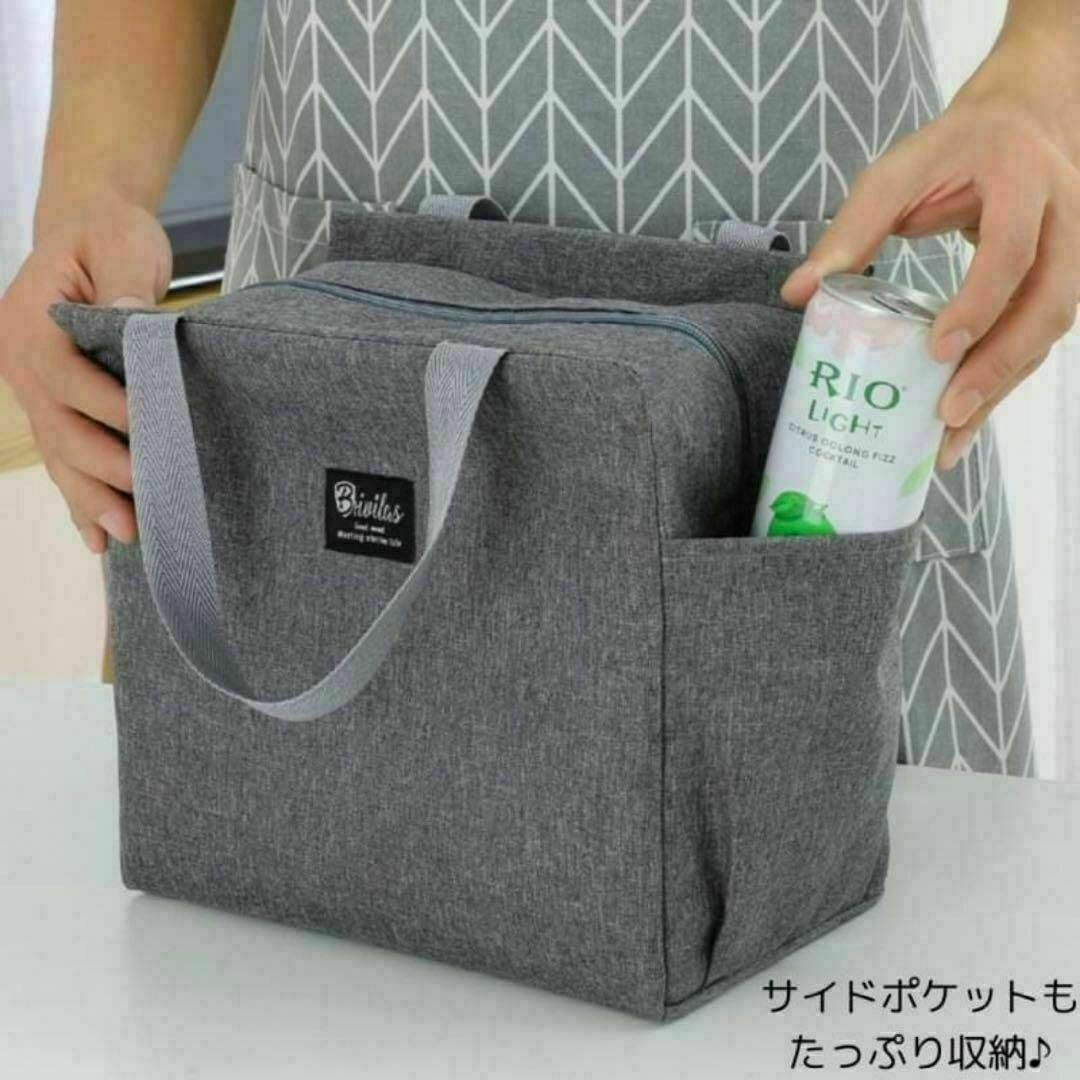 ランチバッグ 保冷 保温 グレー 保冷保温 バッグ 大きめ お弁当 防水 通勤 レディースのバッグ(ハンドバッグ)の商品写真