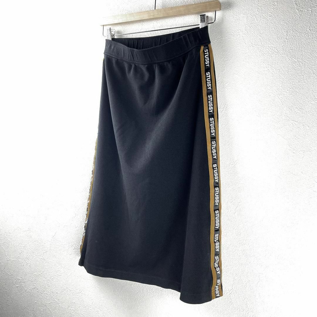 STUSSY(ステューシー)のSTUSSY レディース ジャージ スカート サイドロゴ ブラック ロング丈 M レディースのスカート(ロングスカート)の商品写真