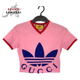 グッチ(Gucci)の新品未使用 GUCCI グッチ adidas×GUCCI 22SS サイズXXS ショート丈 ピンク レッド 赤 コットン 693637 半袖Tシャツ クロップド レディース 405670 【中古】(Tシャツ(半袖/袖なし))