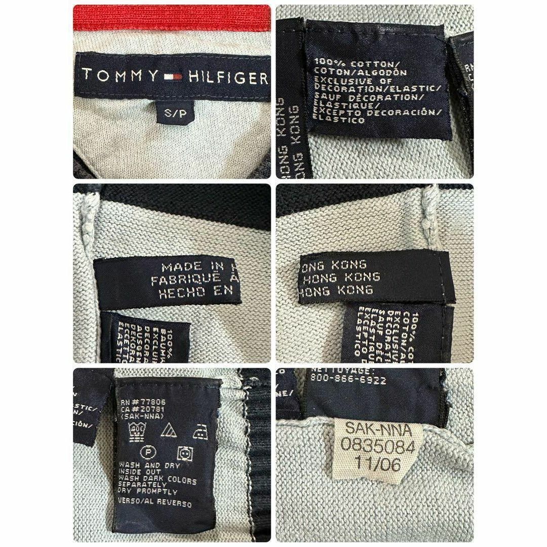 TOMMY HILFIGER(トミーヒルフィガー)のトミーヒルフィガー　デザインニット　セーター　ボーダー　刺繍ロゴ　ブルー　S メンズのトップス(ニット/セーター)の商品写真