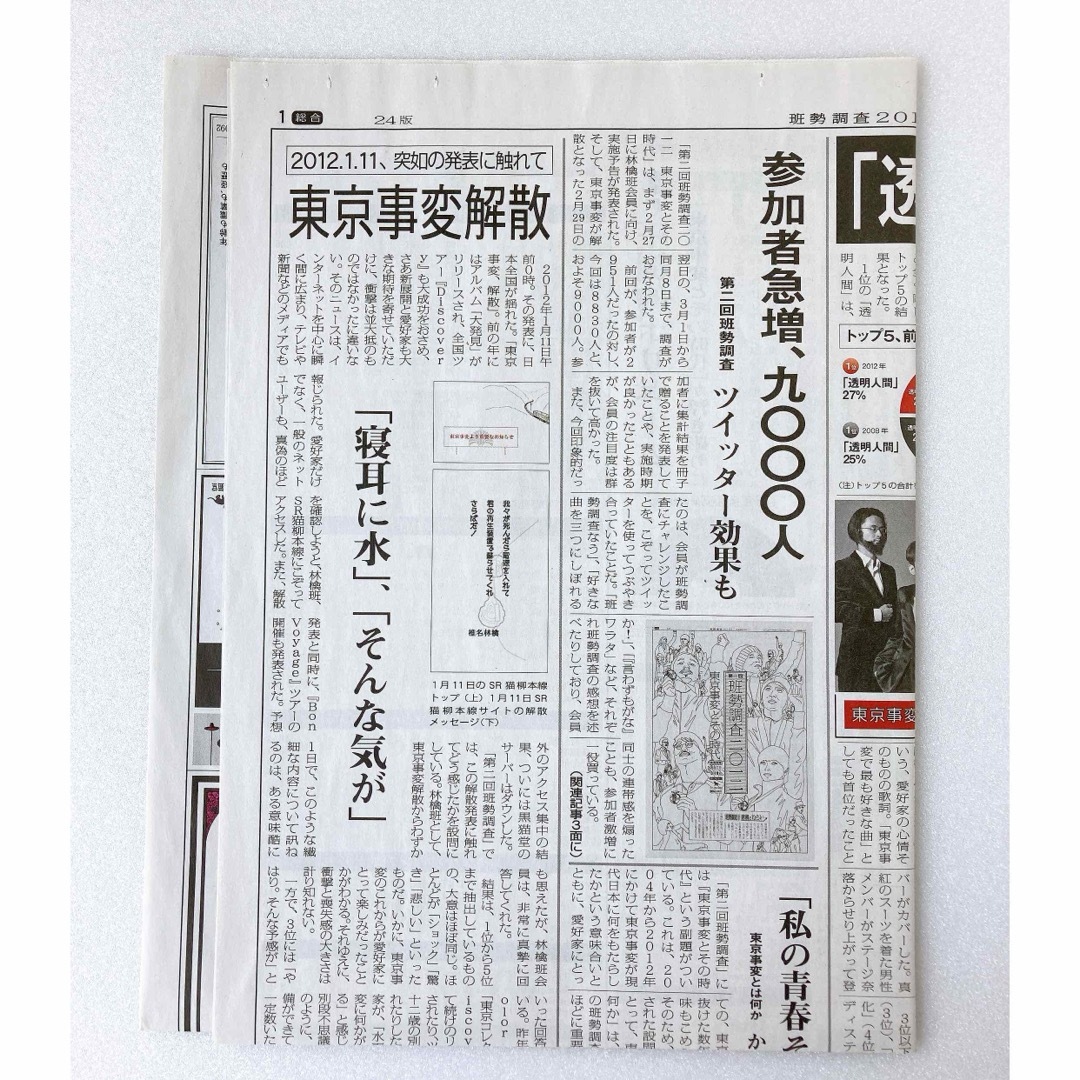東京事変　班勢調査2012 新聞 エンタメ/ホビーのタレントグッズ(ミュージシャン)の商品写真