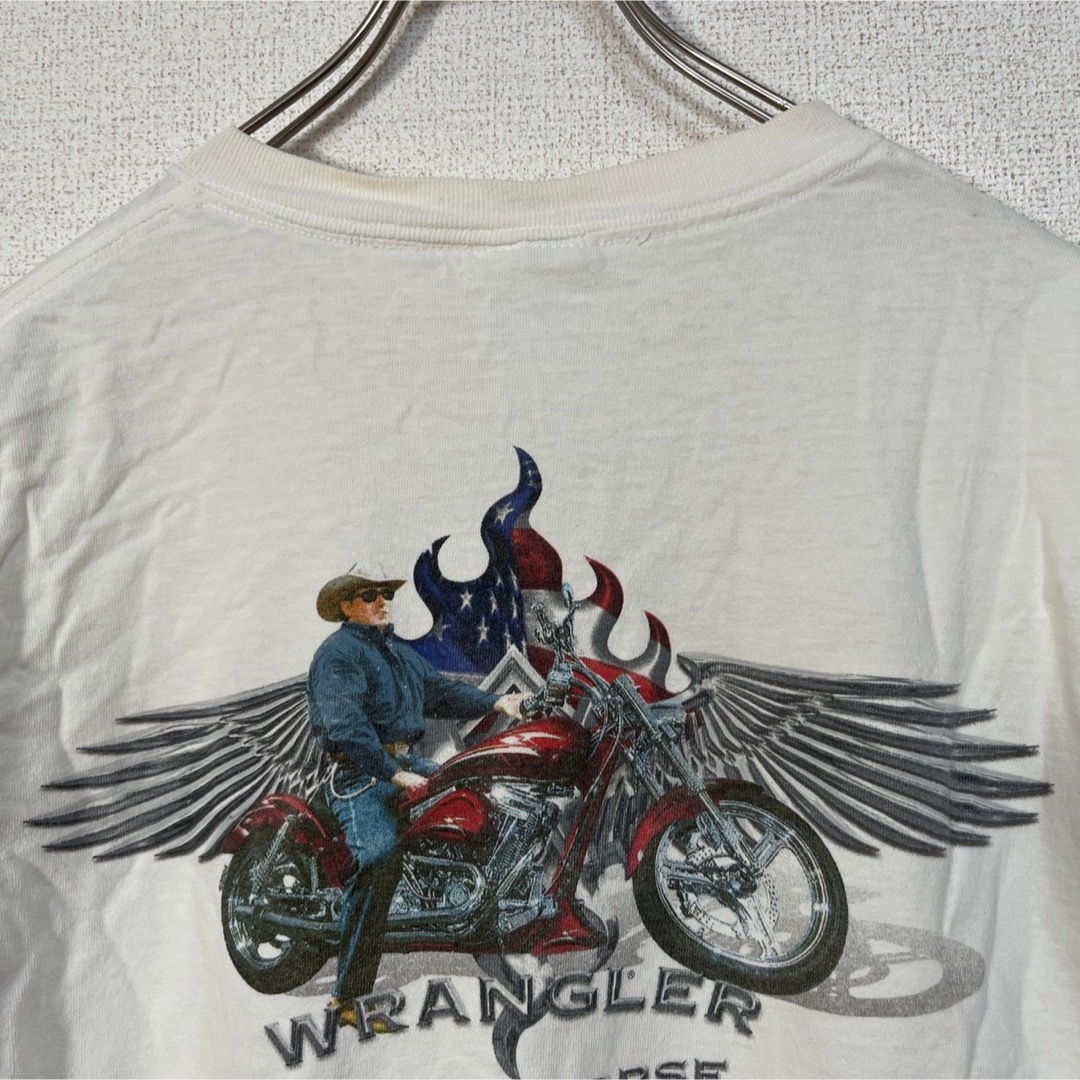 Wrangler(ラングラー)の【ラングラー】半袖Tシャツ　アメリカンバイク　アメリカ国旗　ホワイト白　羽F9 メンズのトップス(Tシャツ/カットソー(半袖/袖なし))の商品写真