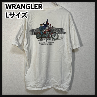 ラングラー(Wrangler)の【ラングラー】半袖Tシャツ　アメリカンバイク　アメリカ国旗　ホワイト白　羽F9(Tシャツ/カットソー(半袖/袖なし))