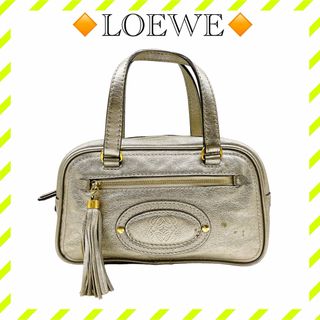 ロエベ(LOEWE)の美品 ロエベ レザー アナグラム タッセル ハンドバッグ シルバー レディース(ハンドバッグ)