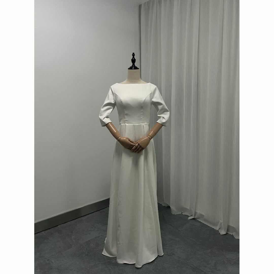 エレガント パーティードレス ホワイト 快適な生地 ワンピース ロング レディースのフォーマル/ドレス(ウェディングドレス)の商品写真