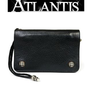 クロムハーツ(Chrome Hearts)のCHROME HEARTS 銀座店 クロムハーツ インボイス付き 美品 2ZIP ウォレット ストラップ付 二つ折り財布 レザー SV925 黒 94662(折り財布)