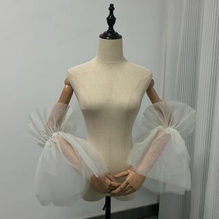  フランス風 シースルー袖 可愛い オフホワイト ソフトチュール 取り外し袖 (ウェディングドレス)