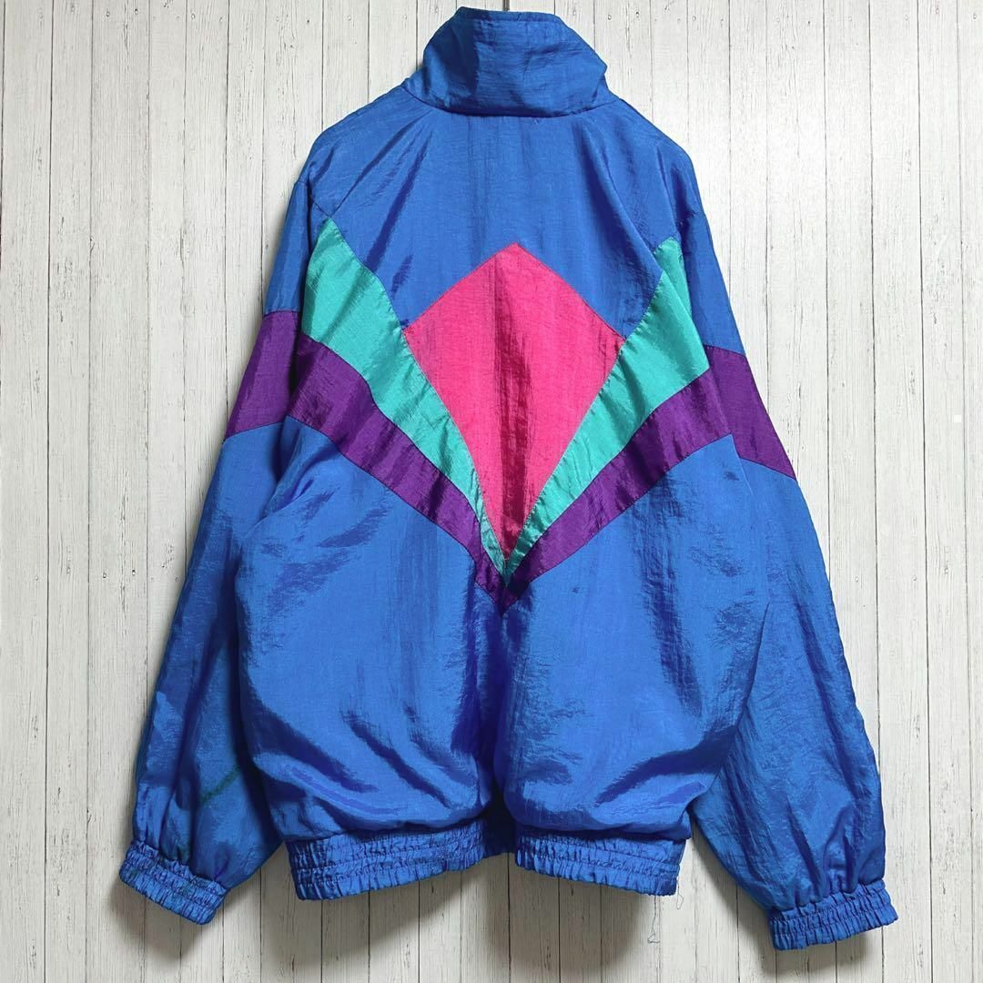 ヴィンテージ　ナイロンジャケット　マルチカラー　ブルー　ジップアップ　M メンズのジャケット/アウター(ナイロンジャケット)の商品写真
