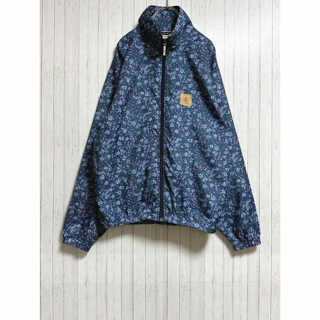 ヴィンテージ　ナイロンジャケット　総柄　花柄　ブルー　ジップアップ　革ロゴ メンズのジャケット/アウター(ナイロンジャケット)の商品写真