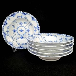 ロイヤルコペンハーゲン(ROYAL COPENHAGEN)の△美品 ◆ ロイヤルコペンハーゲン　ブルーフルーテッドフルレース　深皿　6枚(食器)