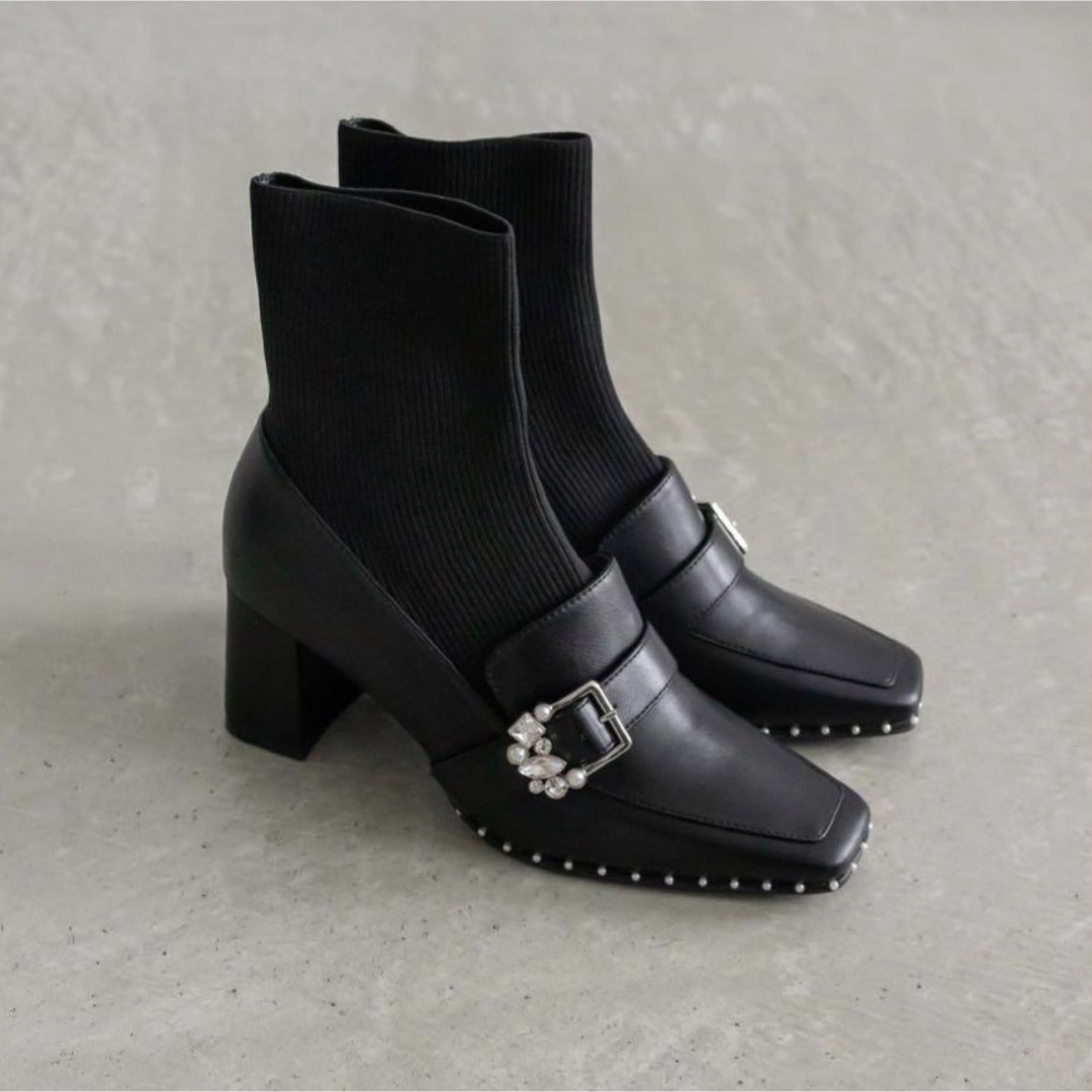 RANDA(ランダ)のRANDA ニットドッキングブーツ 黒 レディースの靴/シューズ(ブーツ)の商品写真