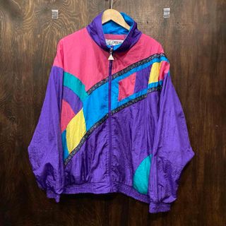 USA古着 80s CASUAL ISLE マルチカラー ナイロンジャケット 紫(ナイロンジャケット)