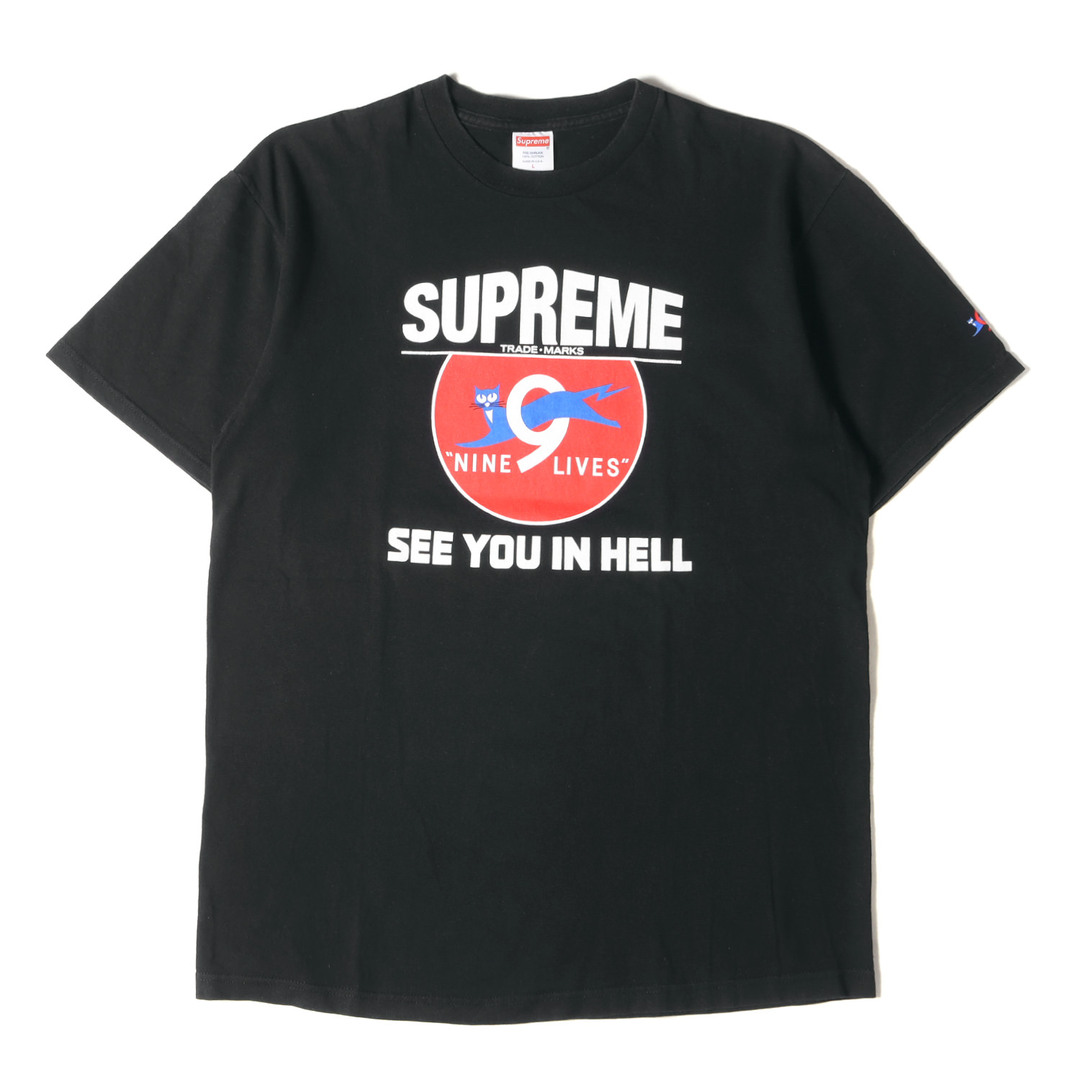 Supreme(シュプリーム)のSupreme シュプリーム Tシャツ サイズ:L 09AW EVEREADY パロディー クルーネック 半袖Tシャツ Nine Lives Tee ブラック 黒 トップス カットソー【メンズ】【中古】 メンズのトップス(Tシャツ/カットソー(半袖/袖なし))の商品写真