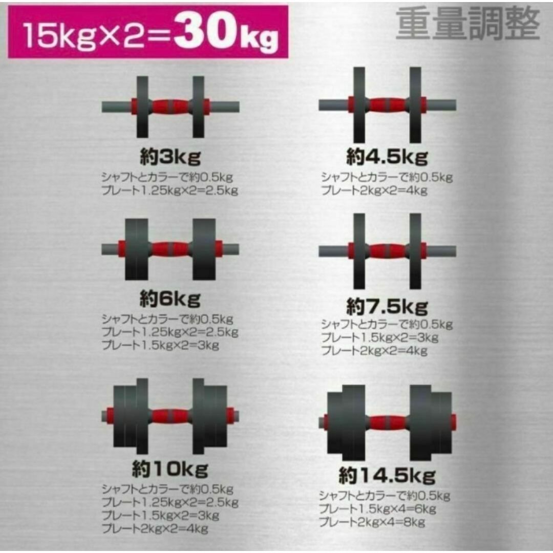 【送料無料】15kg×2個セット（30kg）ダンベル バーベルにも変更可能 スポーツ/アウトドアのトレーニング/エクササイズ(トレーニング用品)の商品写真