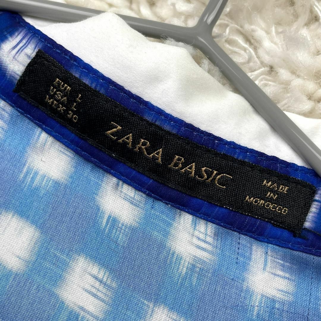 ZARA(ザラ)のZARABASIC 長袖 クレリック サテン ブラウス シャツ ブルーチェック レディースのトップス(シャツ/ブラウス(長袖/七分))の商品写真