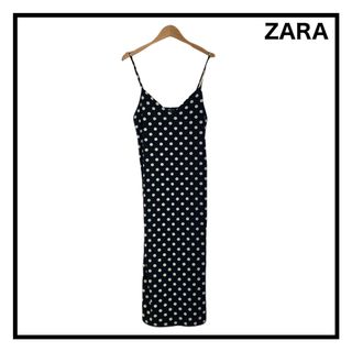 ザラ(ZARA)のザラ　キャミワンピース　ドット柄　水玉　ブラック　レディース　Lサイズ(ロングワンピース/マキシワンピース)