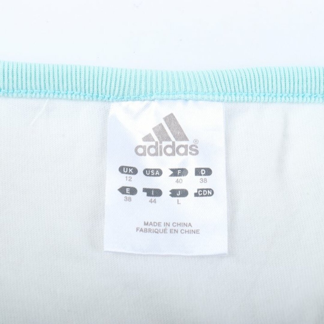 adidas(アディダス)のアディダス 半袖Tシャツ グラフィックT スポーツウエア コットン レディース Lサイズ 白×水色 adidas レディースのトップス(Tシャツ(半袖/袖なし))の商品写真