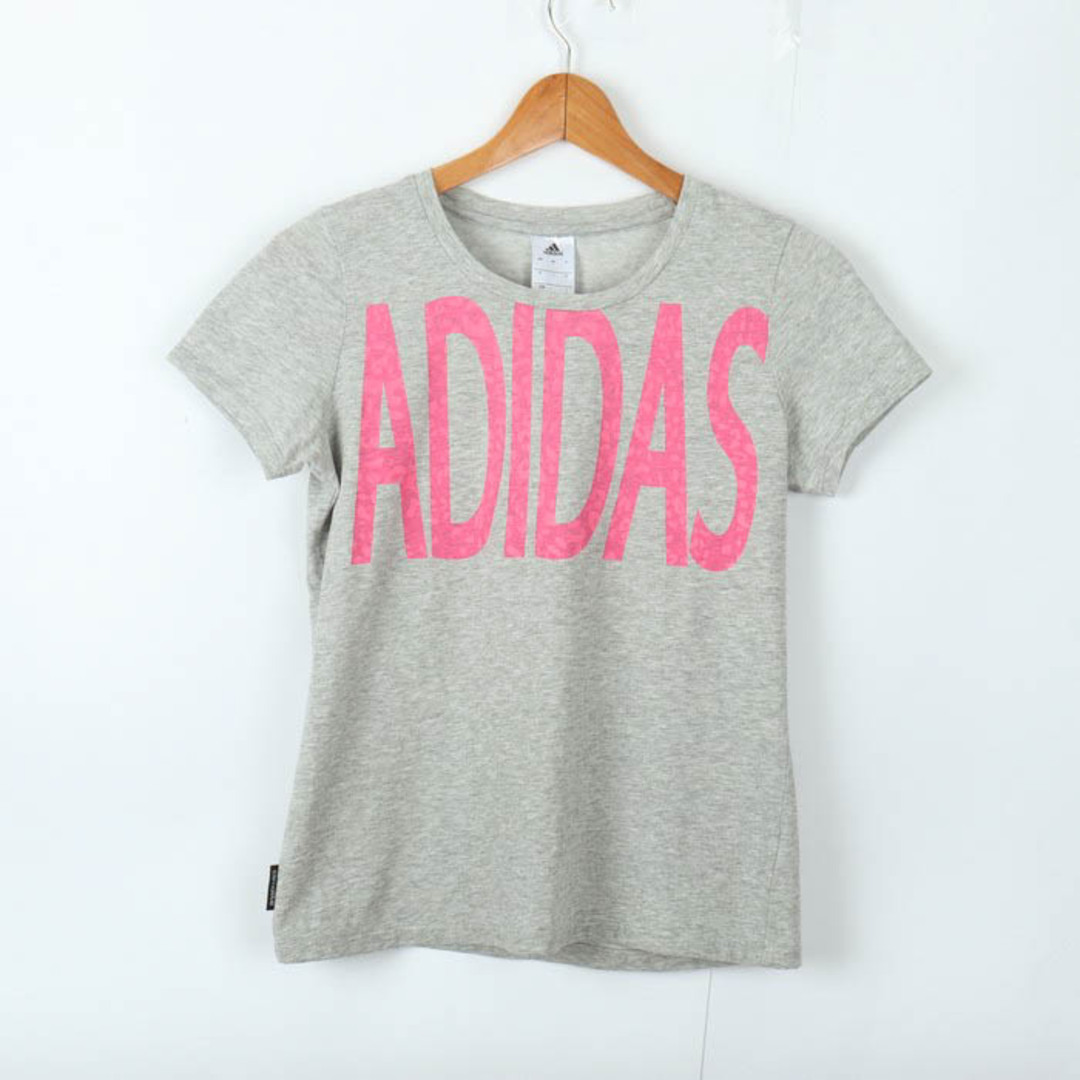 adidas(アディダス)のアディダス 半袖Tシャツ ロゴT スポーツウエア レディース Sサイズ グレー×ピンク adidas レディースのトップス(Tシャツ(半袖/袖なし))の商品写真