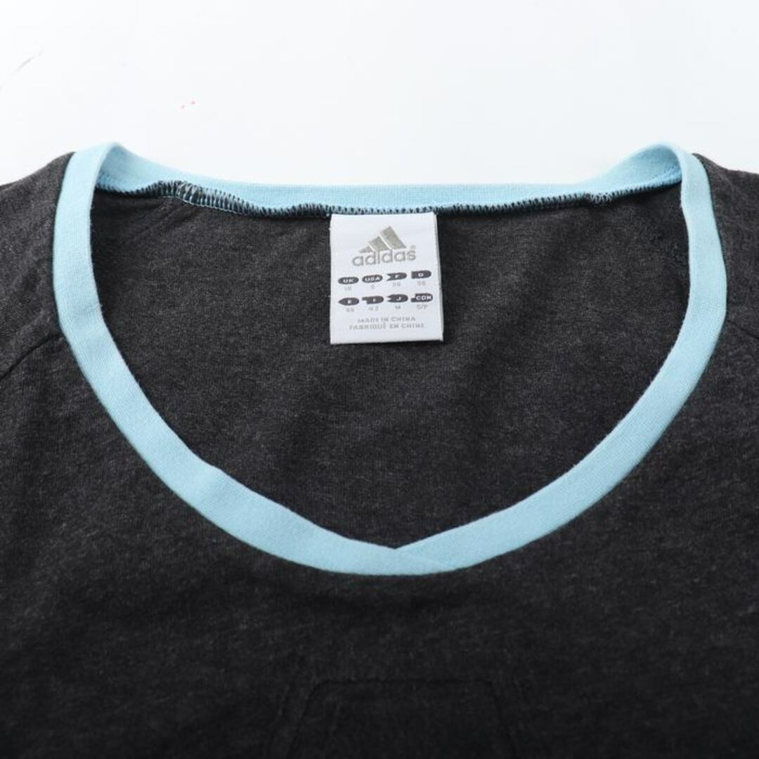 adidas(アディダス)のアディダス 半袖Tシャツ ロゴT スポーツウエア コットン レディース Mサイズ ダークグレー×青 adidas レディースのトップス(Tシャツ(半袖/袖なし))の商品写真