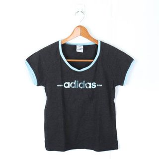 アディダス(adidas)のアディダス 半袖Tシャツ ロゴT スポーツウエア コットン レディース Mサイズ ダークグレー×青 adidas(Tシャツ(半袖/袖なし))