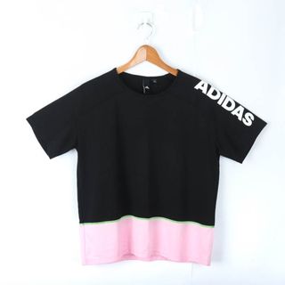 アディダス(adidas)のアディダス 半袖Tシャツ 袖ロゴ バイカラー スポーツウエア レディース Lサイズ 黒×ピンク adidas(Tシャツ(半袖/袖なし))