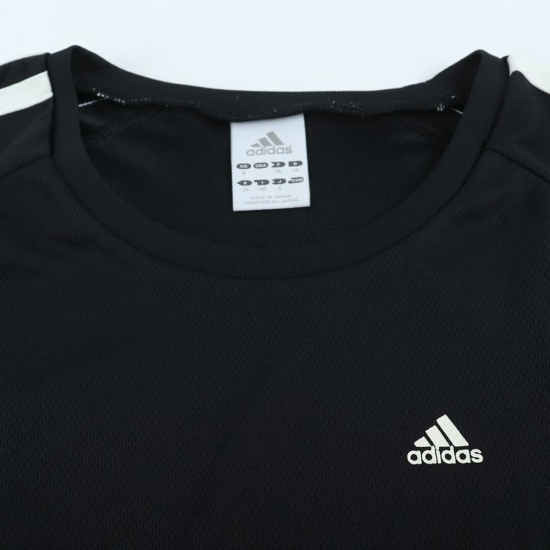 adidas(アディダス)のアディダス 半袖Tシャツ 袖ライン スポーツウエア 日本製 レディース Sサイズ 黒×白 adidas レディースのトップス(Tシャツ(半袖/袖なし))の商品写真