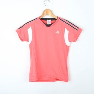 アディダス(adidas)のアディダス 半袖Tシャツ クライマ365 袖ライン スポーツウエア レディース Mサイズ ピンク×白×黒 adidas(Tシャツ(半袖/袖なし))