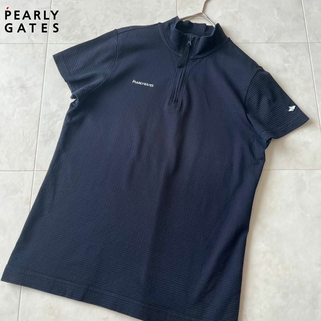 PEARLY GATES(パーリーゲイツ)のパーリーゲイツ　ハーフジップシャツ　ゴルフウェア　ネイビー　刺繍ロゴ　サイズ1 スポーツ/アウトドアのゴルフ(ウエア)の商品写真