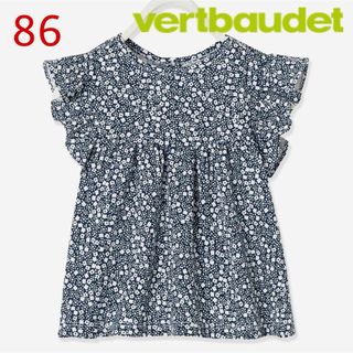 vertbaudet  フラワーネイビートップス  86  新品