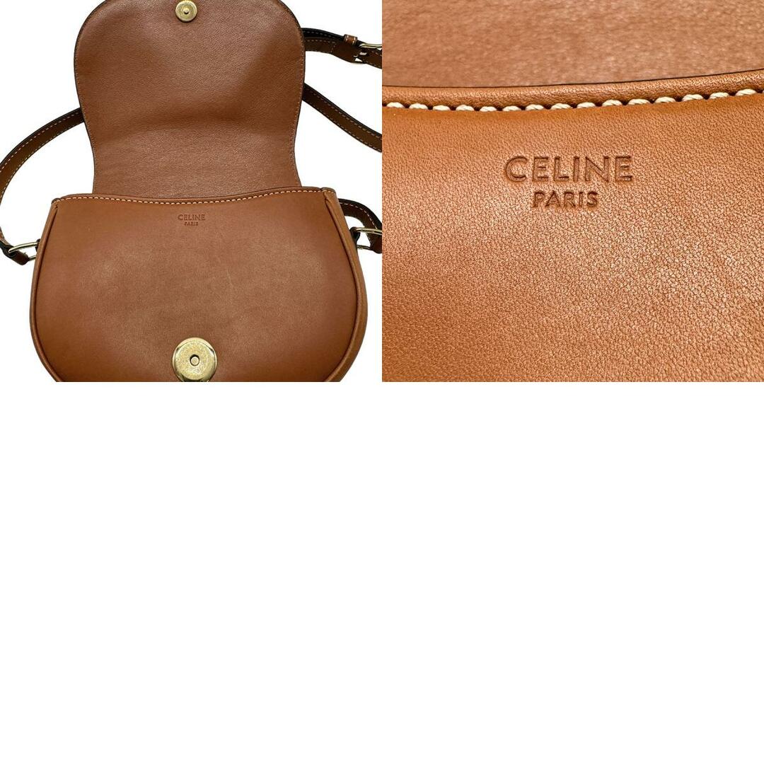 celine(セリーヌ)のセリーヌ CELINE 斜め掛けショルダーバッグ レザー ブラウン ゴールド レディース 送料無料【中古】 z0496 レディースのバッグ(ショルダーバッグ)の商品写真