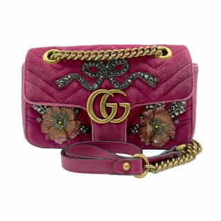 グッチ(Gucci)のグッチ GUCCI ショルダーバッグ 斜め掛けショルダーバッグ GGマーモント ベルベット/メタル ダークピンク/ゴールド レディース 446744 送料無料【中古】 z0499(ショルダーバッグ)