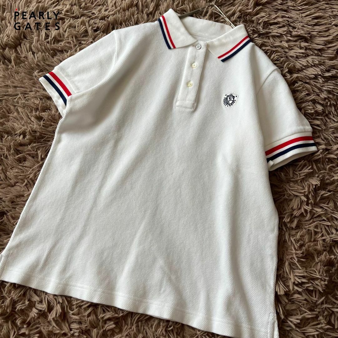 パーリーゲイツ ゴルフウェア　半袖ポロシャツ　サイズ0 ホワイト　刺繍　ロゴ | フリマアプリ ラクマ