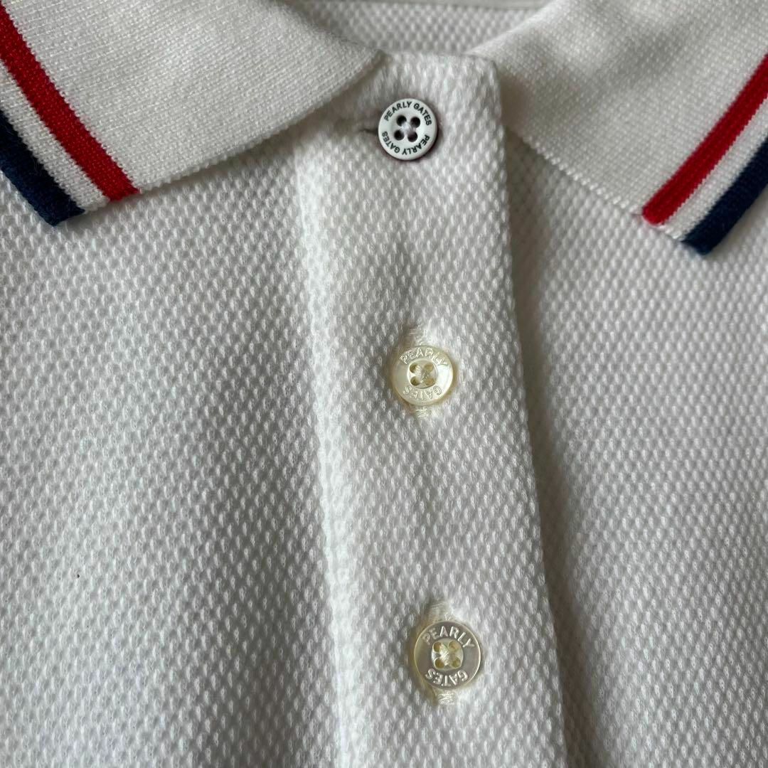 PEARLY GATES(パーリーゲイツ)のパーリーゲイツ ゴルフウェア　半袖ポロシャツ　サイズ0 ホワイト　刺繍　ロゴ スポーツ/アウトドアのゴルフ(ウエア)の商品写真